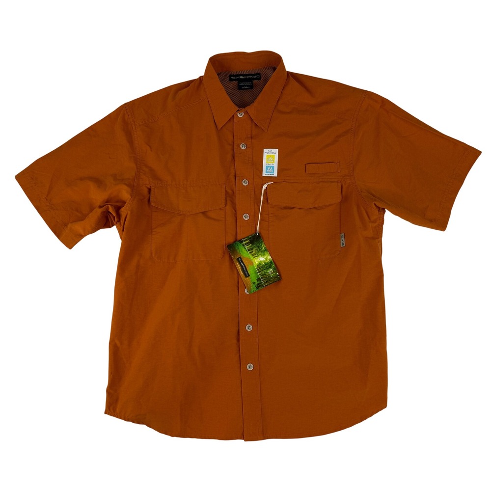 ExOfficio The Camper SS Shirt Mens Large Orange UV Pro Poplin Hiking NWT